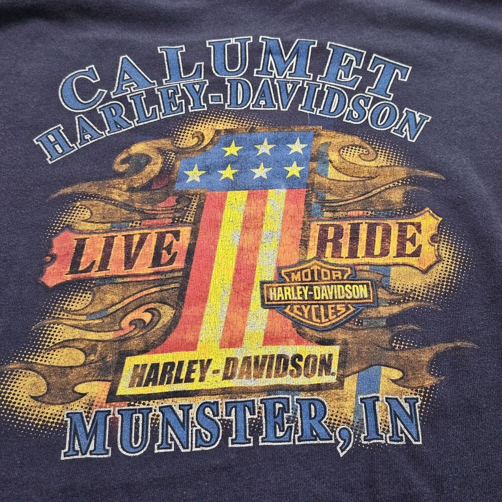 Vintage Harley Davidson 2XL Patriotic  Flame USA Graphics Shirt